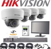 Kit de caméra de sécurité Hikvision avec 4 caméras dôme VPITF résistantes au vandalisme 5MP - Enregistreur vidéo numérique DS-7204HUHI-K1 DVR avec disque HDD de 1 To - Comprend moniteur / Câbles/ adaptateur secteur