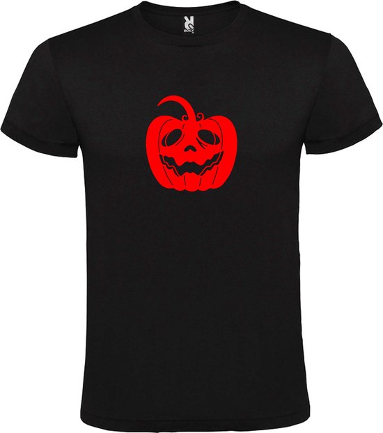 Zwart T-Shirt met “ Halloween Pompoen “ afbeelding Rood Size XS