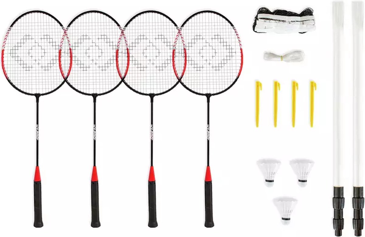 Hy-Pro 4 Persoons Badmintonset in draagtas badmintonracket badmintonnet pluimen