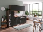Goedkope keuken 225  cm - complete keuken met apparatuur Oliver  - Donker eiken/Grijs   - keramische kookplaat - vaatwasser        - spoelbak