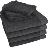 HOOMstyle Badgoedset 4 x Handdoeken 60x110cm en 4 x Washandjes - 100% Katoen 650gr - Zwart