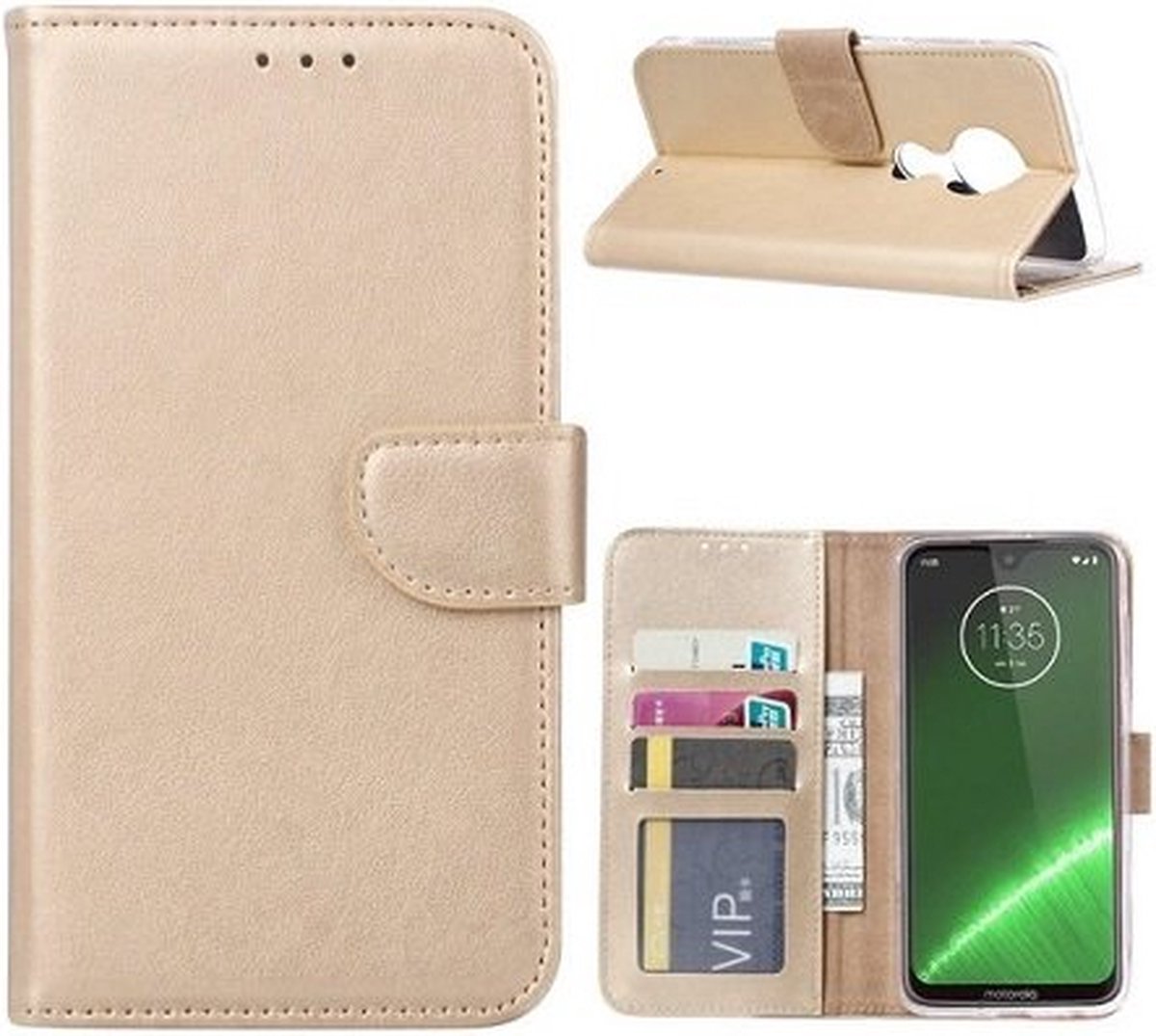Motorola Moto G7 Plus Hoesje Met Pasjeshouder Bookcase Goud