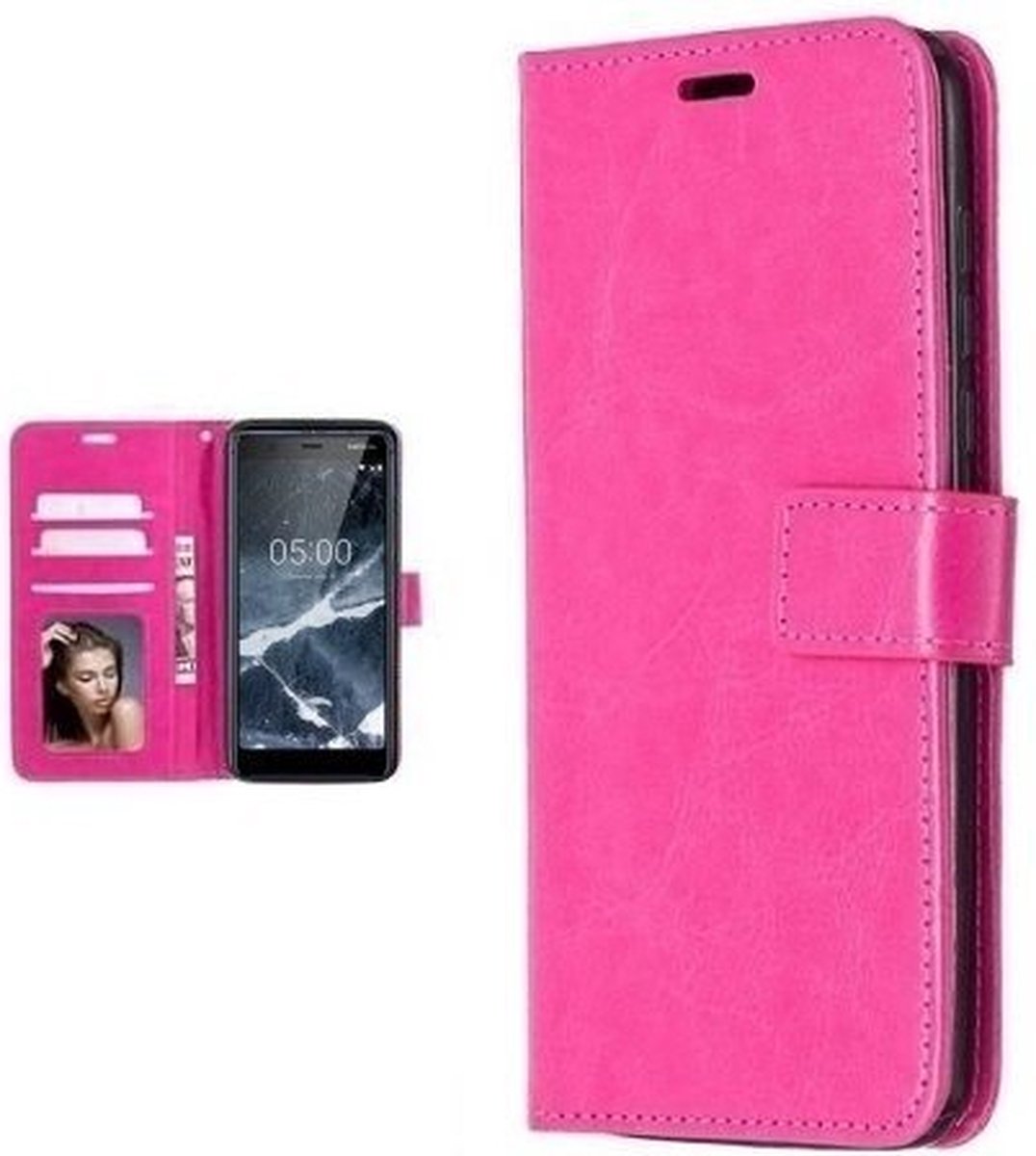 Nokia 5.1 Hoesje Met Pasjeshouder Bookcase Roze