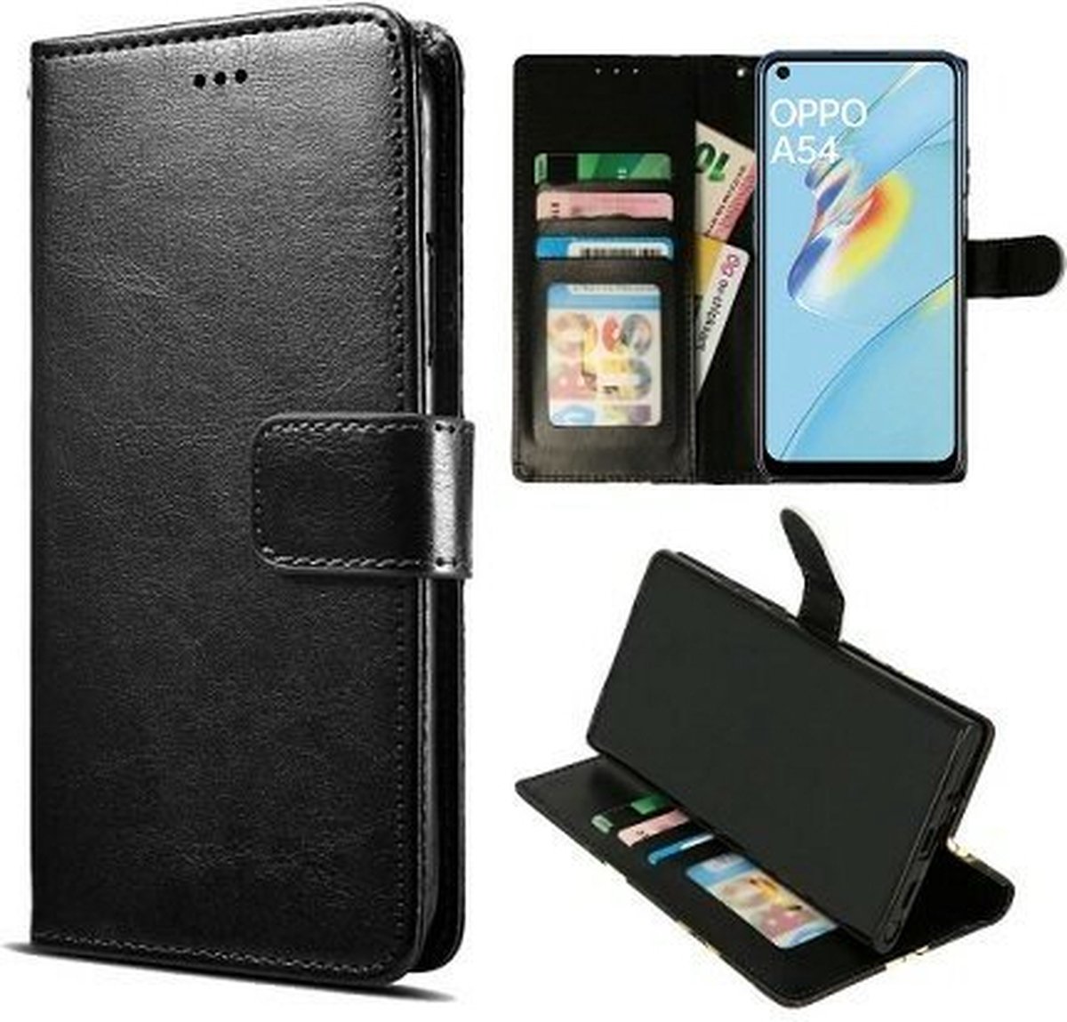 Oppo A54 Hoesje Met Pasjeshouder Bookcase Zwart