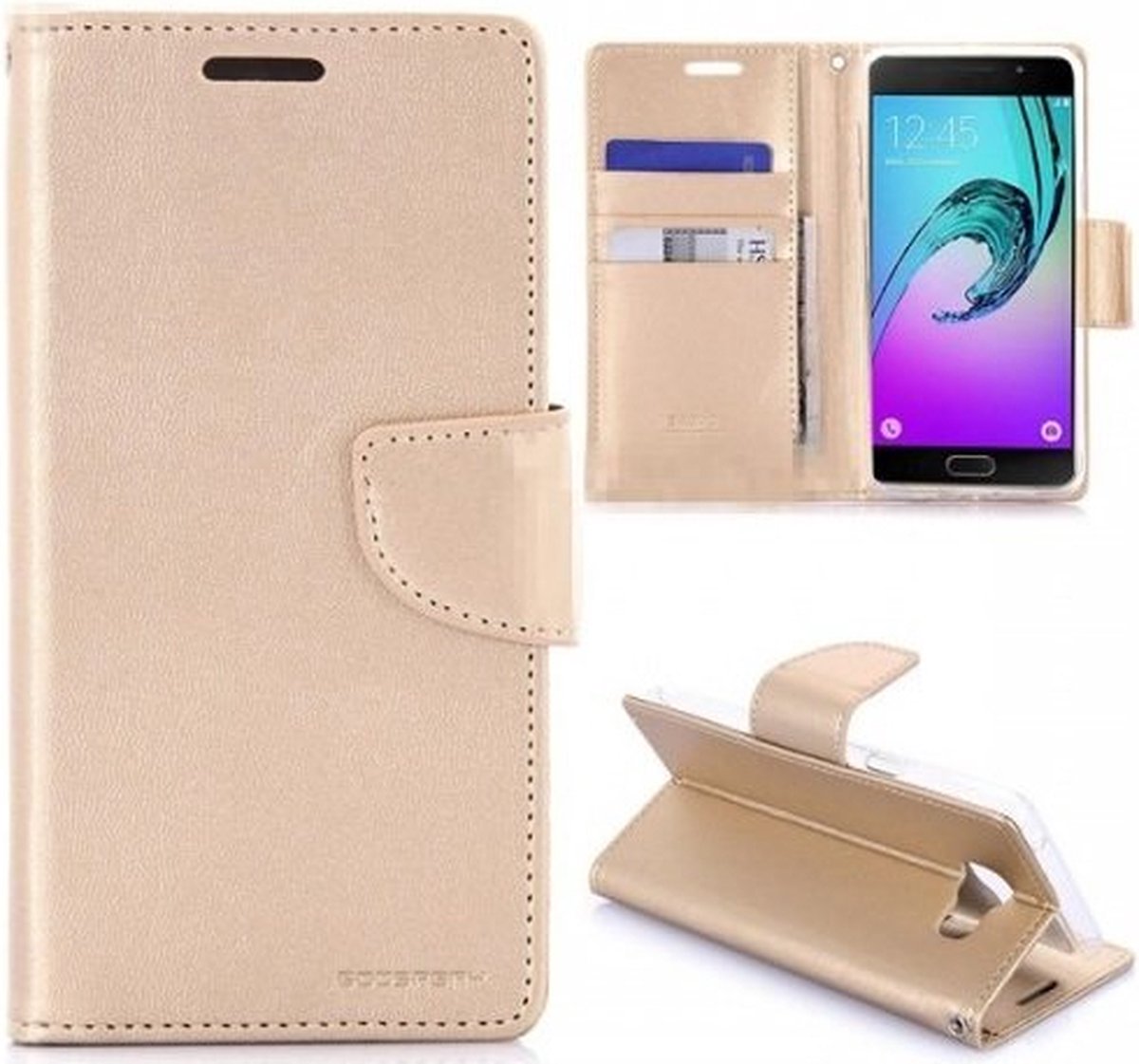 Samsung A3 2015 Hoesje Met Pasjeshouder Bookcase Goud