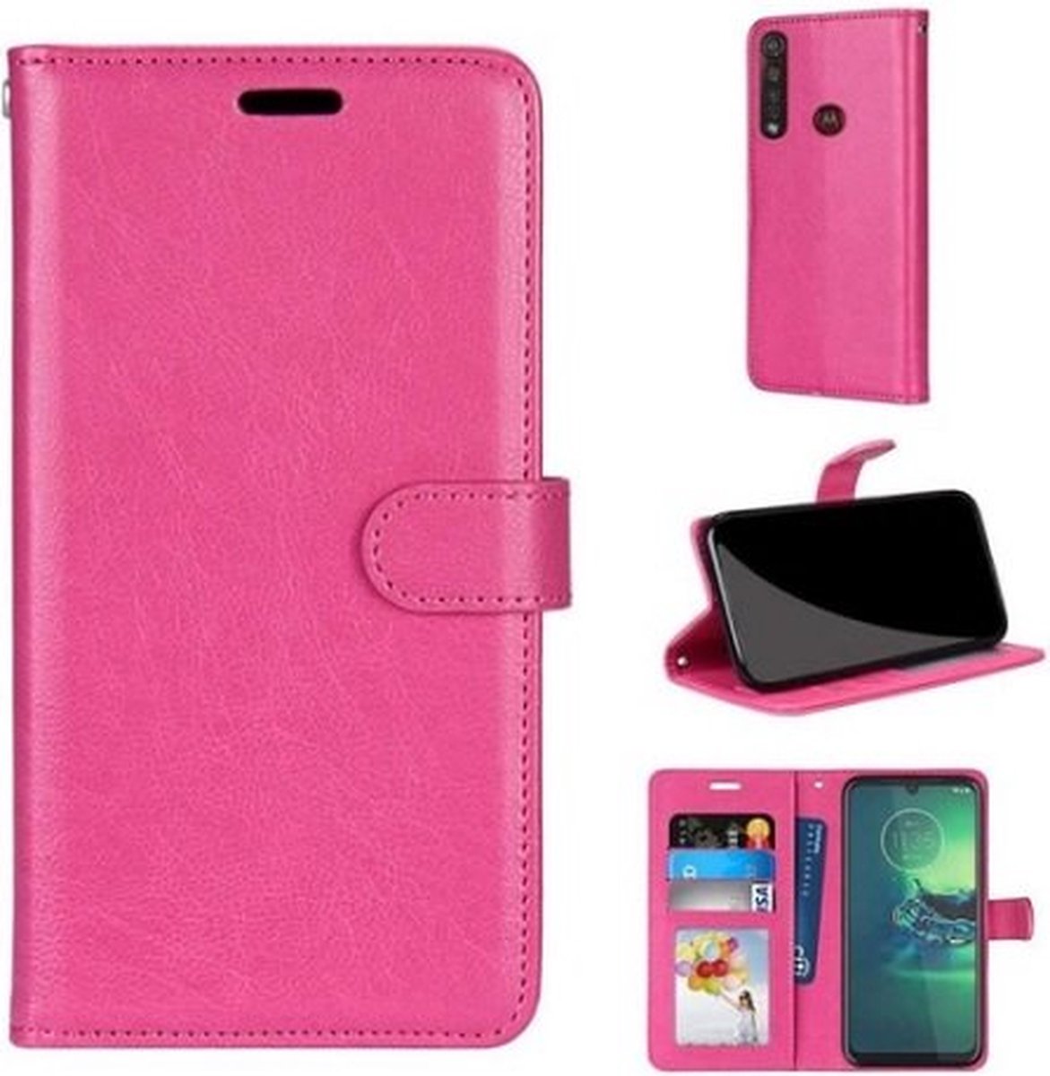 Motorola G8 Play Hoesje Met Pasjeshouder Bookcase Roze