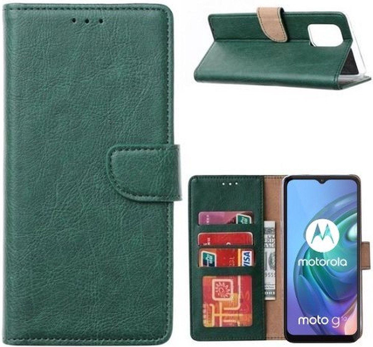 Motorola Moto G10 Hoesje Met Pasjeshouder Bookcase Donkergroen