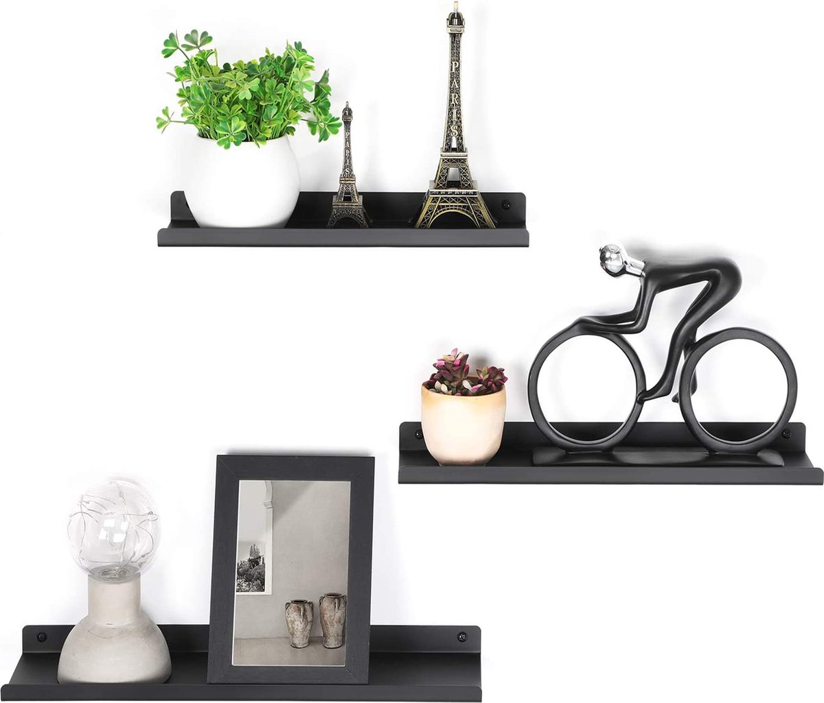 3 Étagères Murale Métal Style Industriel - Tablettes Flottantes Noir - Pour Cadres, Décos, Plantes - Charge 5kg - SONGMICS