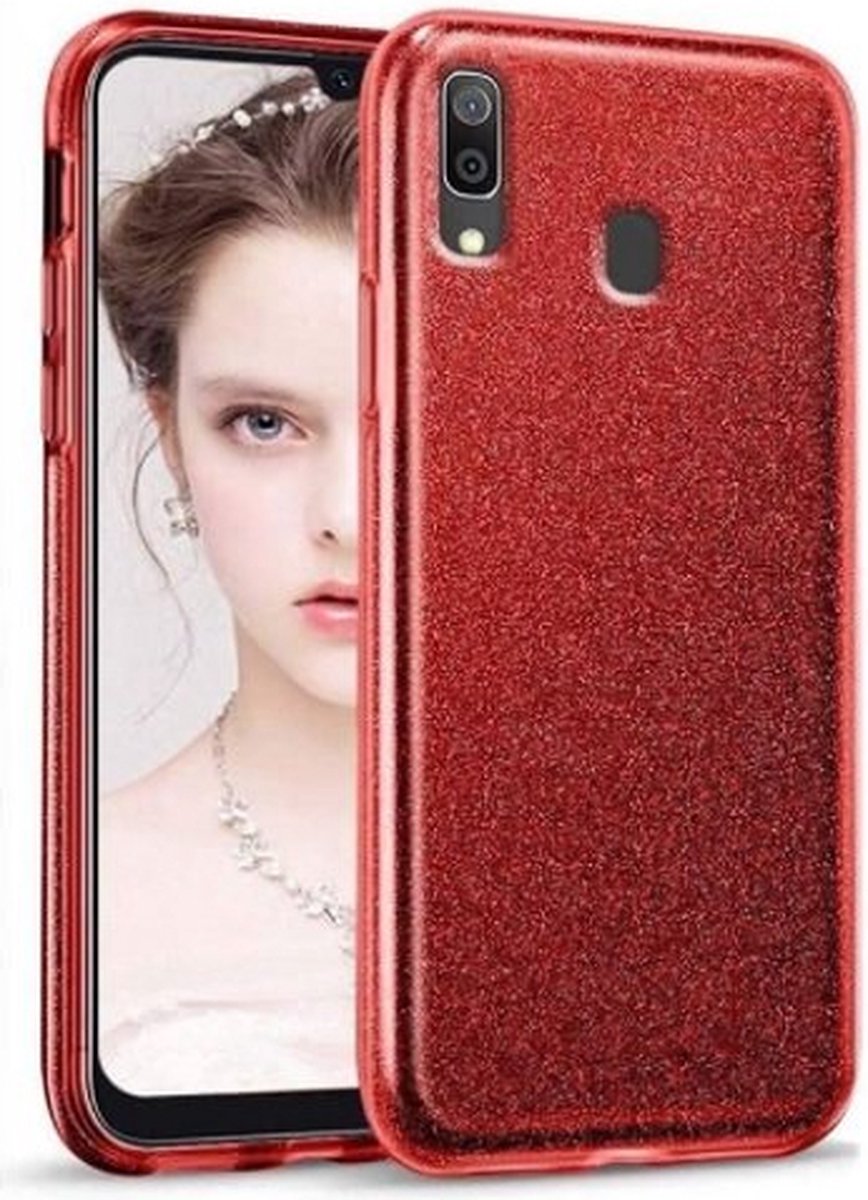 Samsung A01 Siliconen Glitter Hoesje Rood