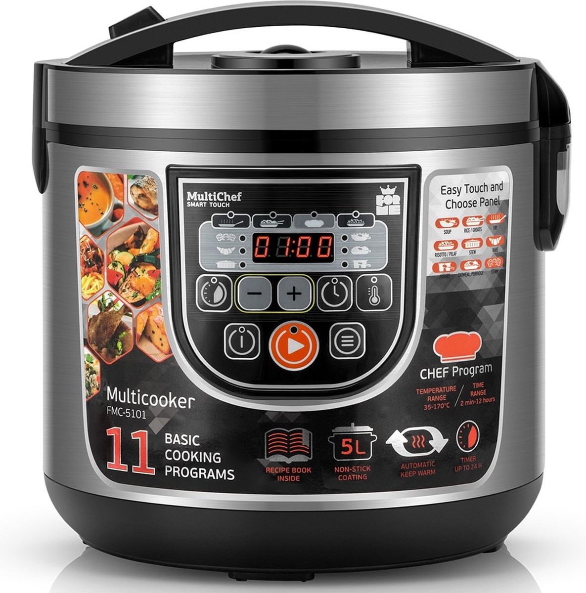 Multi cook solutions Mulitcooker 5L incl. Receptenboek met Warmhoudfunctie 37 170°C Zilver