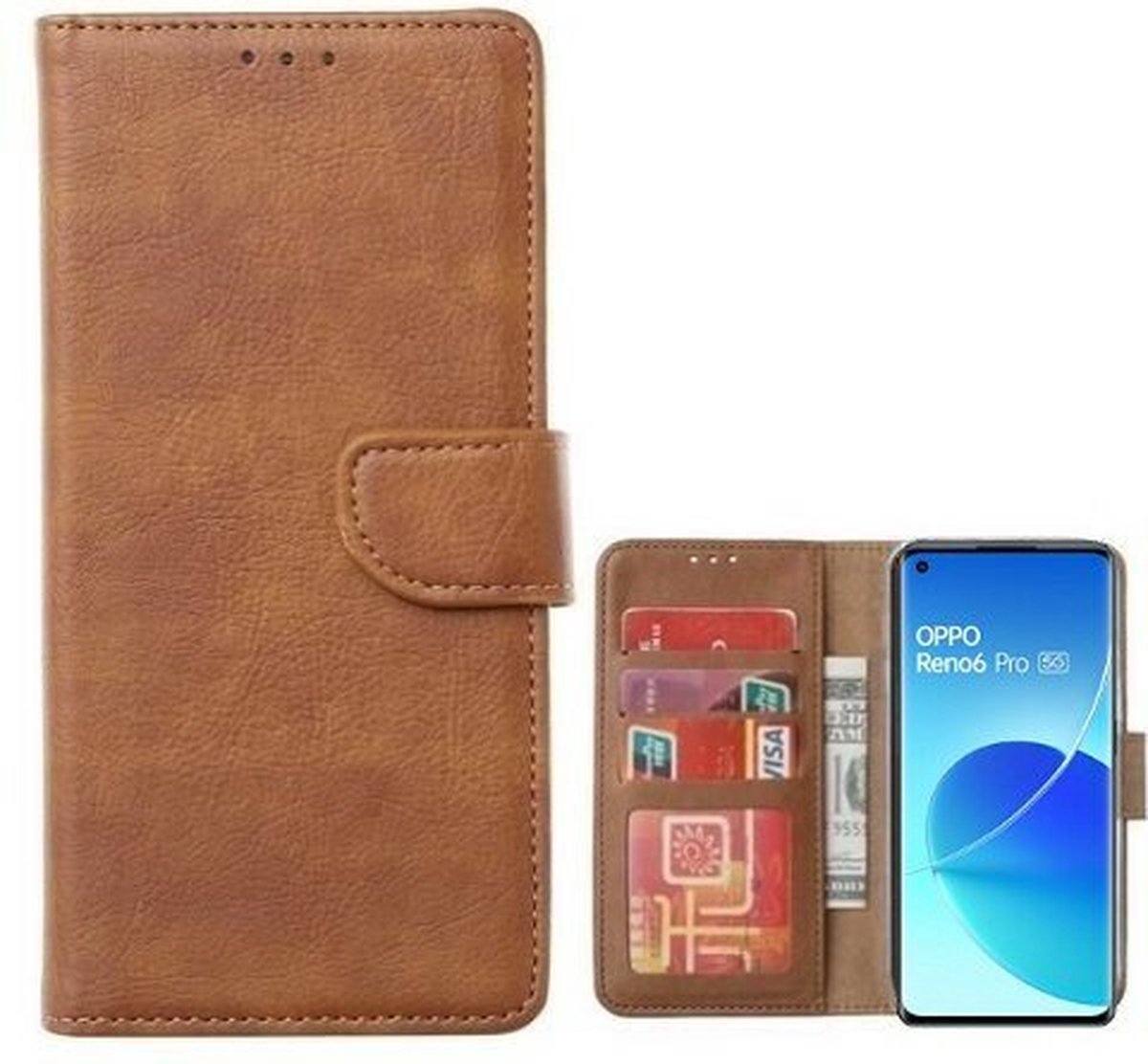 Oppo Reno 6 Pro 5G Hoesje Met Pasjeshouder Bookcase Bruin