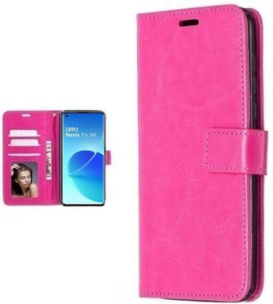 Oppo Reno 6 Pro 5G Hoesje Met Pasjeshouder Bookcase Roze