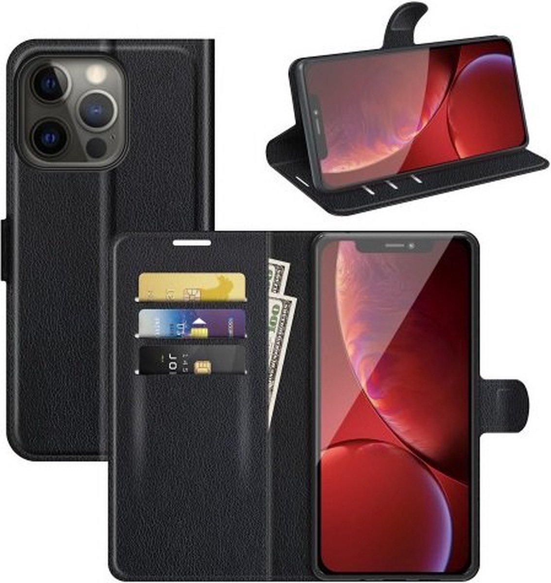iPhone 13 Pro Hoesje Met Pasjeshouder Bookcase Zwart