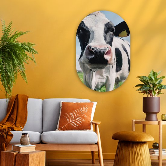 Ovale Mural - Ovale Mural - Décoration murale Plastique - Peinture Ovale - Vache - Pâturage - Nature - Animaux - Herbe - 60x90 cm - Forme Miroir Ovale sur Plastique