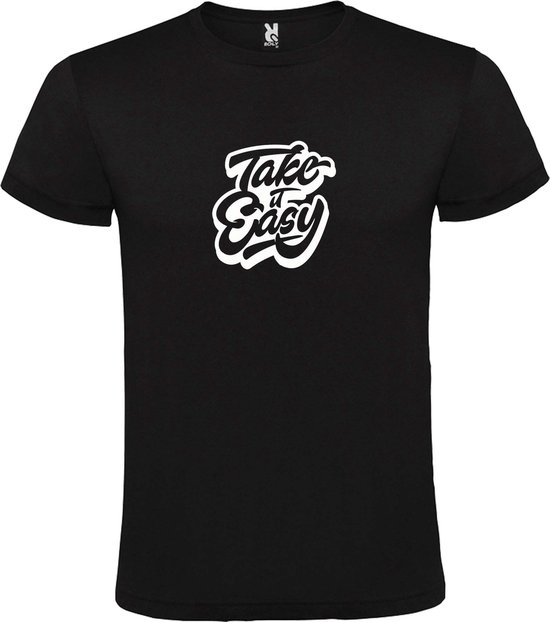 Zwart T-Shirt met “ Take it Easy “ afbeelding Wit Size S