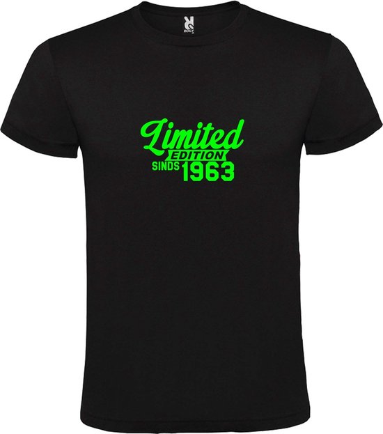 Zwart T-Shirt met “ Limited edition sinds 1963 “ Afbeelding Neon Groen Size XXXXL