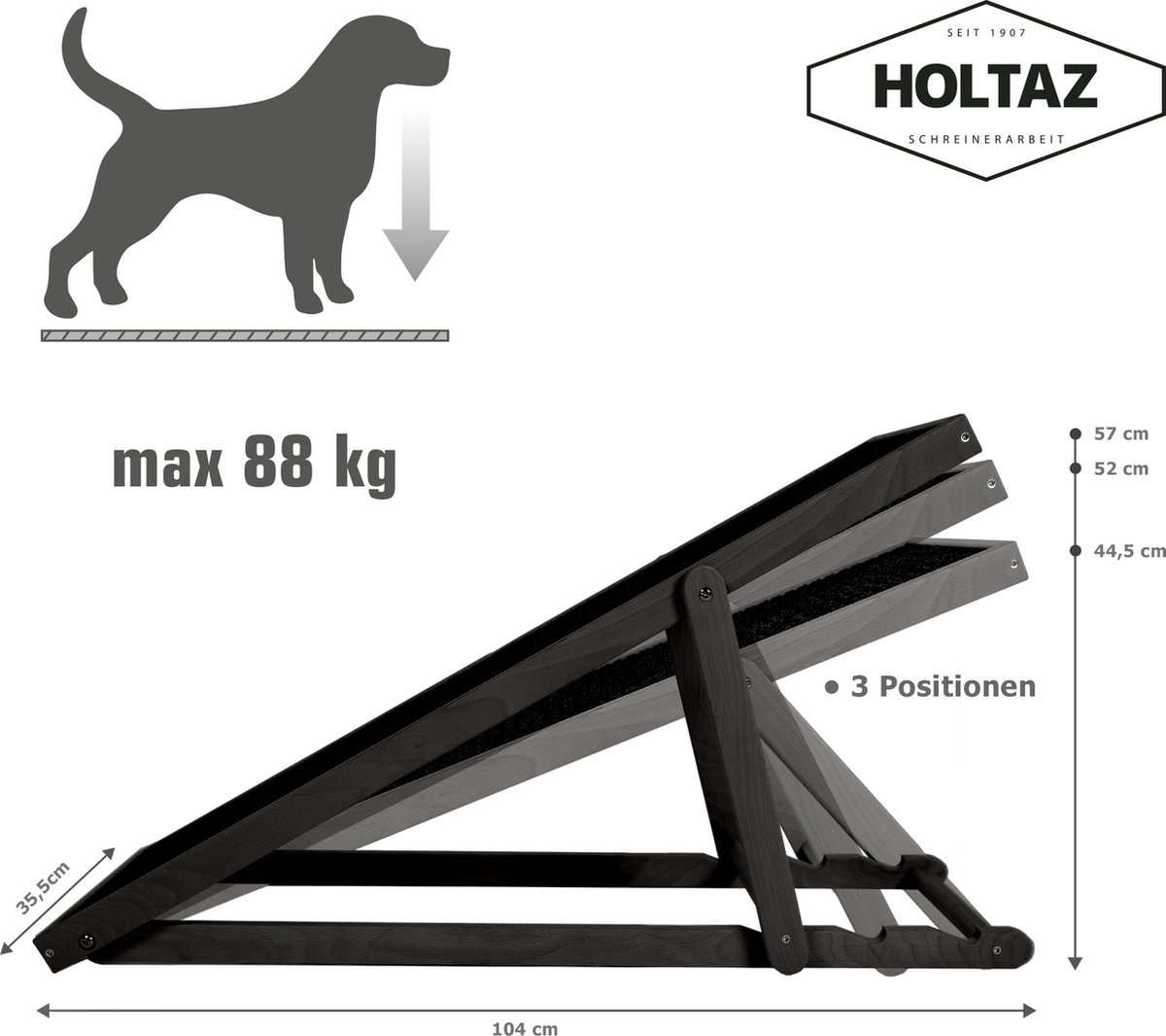 Holtaz Rampe pour chien en Bois - Réglable en hauteur - Pour