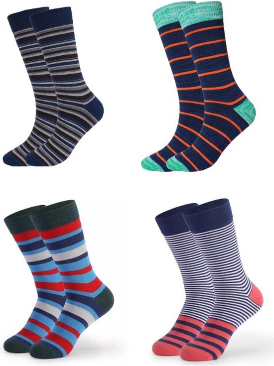 ASTRADAVI Socks Collection - Sokken - 4 Paar - Premium Katoenen Normale Sokken - 40/46 - Gestreept - Marineblauw, Groen, Oranje