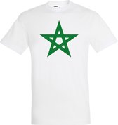 T-shirt Ster Marokko Groot | Rood Marokko Shirt | WK 2022 Voetbal | Morocco Supporter | Wit | maat M