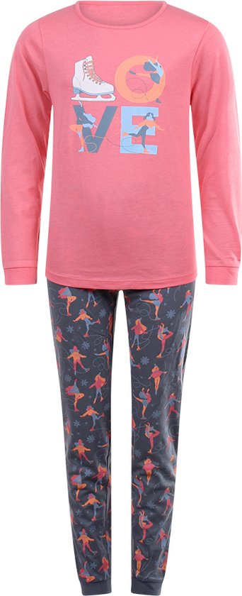 Super toffe meisjes pyjama LOVE kunstschaats van het bekende merk PEBBLE STONE maat 134/140