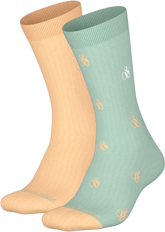 Scotch & Soda Ampersand Classic Sock (2-pack) - heren sokken - groen - oranje - Maat: 39-42