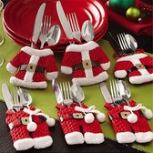 kerst Bestek – 6 stuks - Zilverwerk – bestek Houders – bestek Zakken – Messen - Vorken – Tas - Kerstman Pak – Xmas - kerst Decoratie (Rood)
