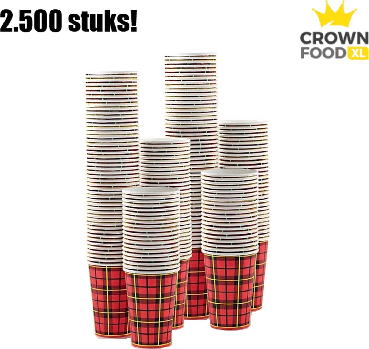 Scotty bekers 2.500 stuks - koffiebekers karton schotse ruit - 180ml 7oz 180cc - wegwerp papieren beker - Crown Food XL