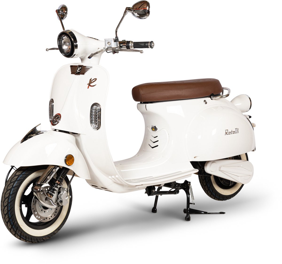 Elektrische scooter - Retelli Vecchio Classico 20ah - wit - Keuze uit : Brom/snor - retro - incl kenteken, tenaamstelling en rijklaar maken