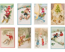 Nostalgische kerstkaarten - 8 stuks - Franz_Josef - Klassieke Vintage afbeeldingen - Winter - Sneeuw - Feestelijk - Jaarwisseling - Oude Brocante…