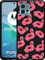 Motorola Moto G72 Hoesje Zwart Inflatable Flamingos - Designed by Cazy