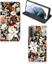 Smart Cover geschikt voor Samsung Galaxy S21 FE Dark Flowers