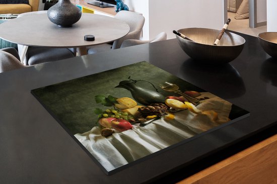 KitchenYeah® Inductie beschermer 75x52 cm - Rustiek - Kaas - Theekan - Fruit - Stilleven - Kookplaataccessoires - Afdekplaat voor kookplaat - Inductiebeschermer - Inductiemat - Inductieplaat mat