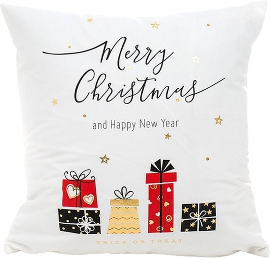 Without Lemon - Kerst Kussenhoes - Wit met mix Cadeautjes "Merry Christmas" - Kerst kussen - Kerstdagen - Feestdagen - Kerst - Decoratie - Woondecoratie - Kussenslopen - December - Cadeau