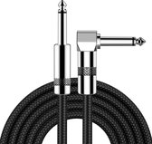 Gevlochten Nylon Gitaarkabel 3meter - Instrumentkabel 6.35mm Recht naar L-vorm Jack Kabel - Stevige Gevlochten Nylon Constructie - Zwart