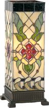 Tiffany Tafellamp 18x18x45 cm  Beige Groen Glas Rechthoek Roos Tiffany Bureaulamp Tiffany Lampen Glas in Lood