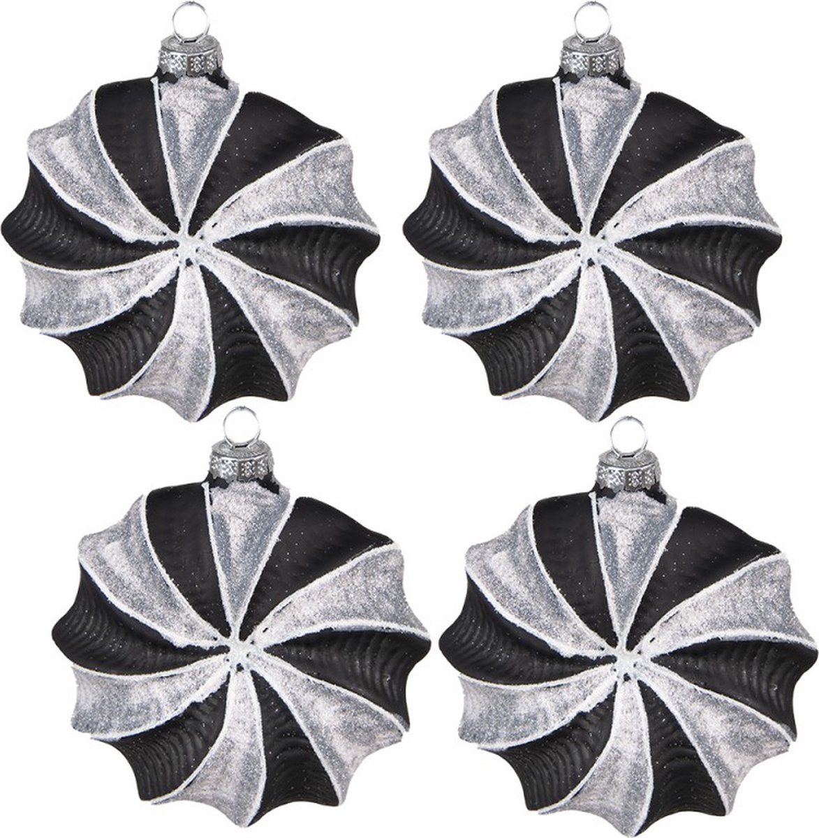 Set van 2 x Kerstballen set van 4 10 cm Zwart Grijs Glas Kerstdecoratie Kerstversiering Kerstboomversiering