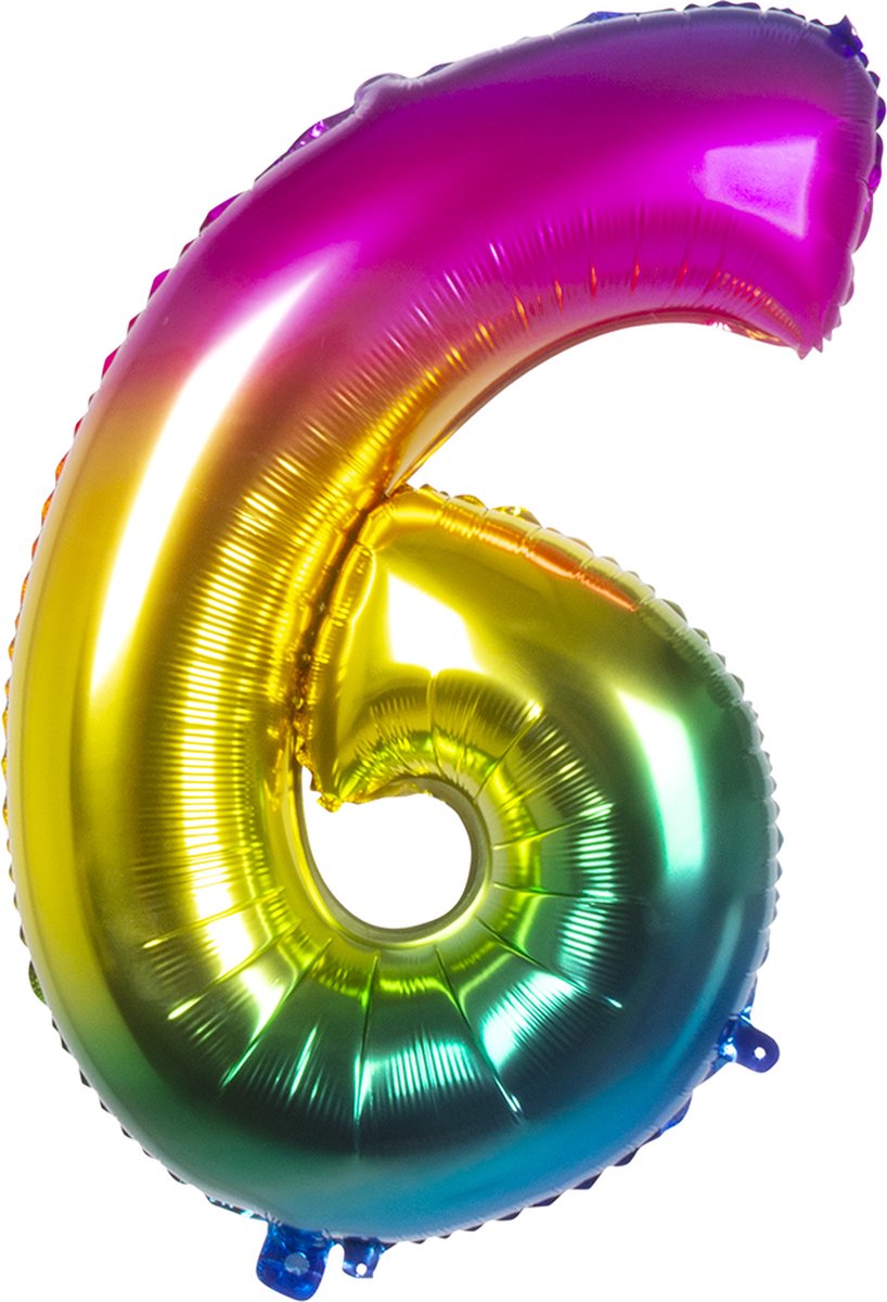 Boland - Folieballon '6' regenboog (86 cm) 6 - Multi - Cijfer ballon