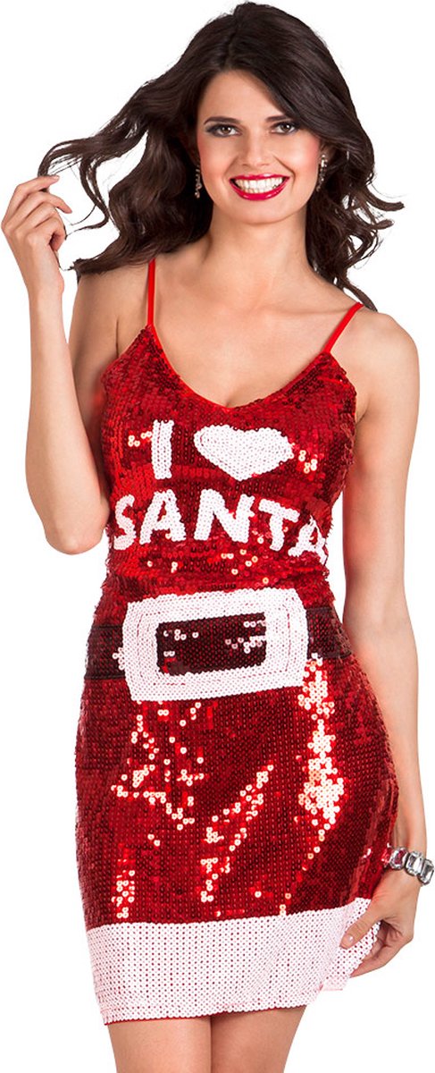 Boland - Volwassenenjurk Dazzle 'I love Santa' (M) - Volwassenen - Kerstvrouw - Kerst