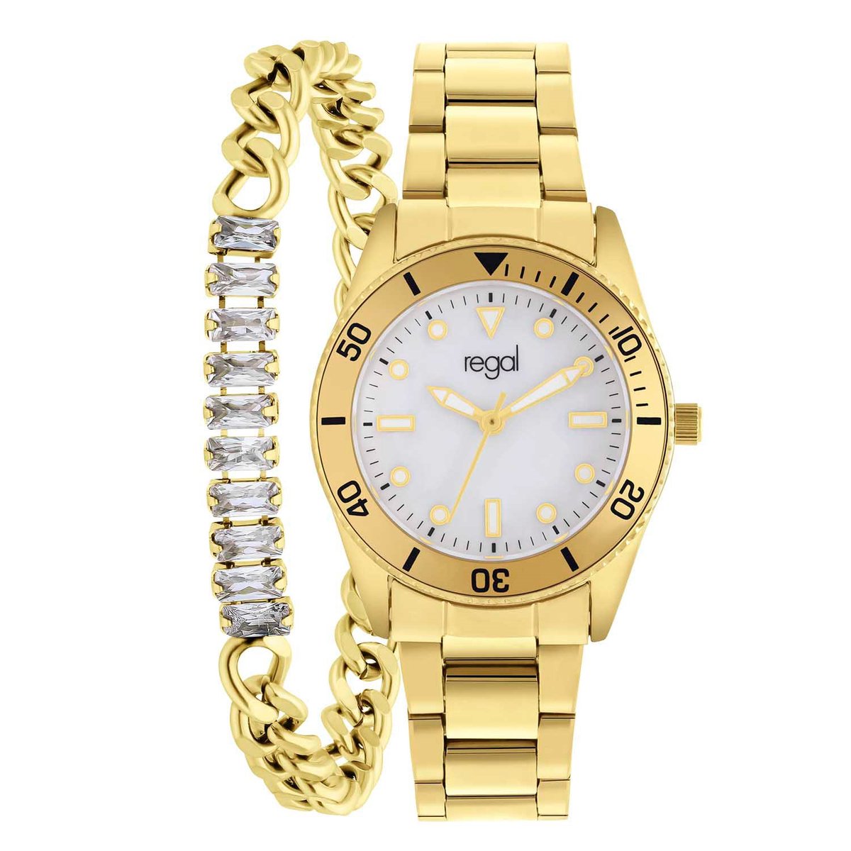Lucardi - Stalen goldplated set met witte armband en horloge | bol.com