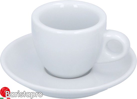 BaristaPro Portofino Espresso kop en Schotel - Wit - 6 stuks