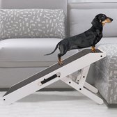 Hondenloopplank- Hondentrap voor grote en kleine honden PriorPet - Instelbaar 18 tot 53 cm - Voor Bed en Bank - Berkenhout - Landingsplatform sluit naadloos aan - Loopplank Hond Opvouwbaar - Hagelwit