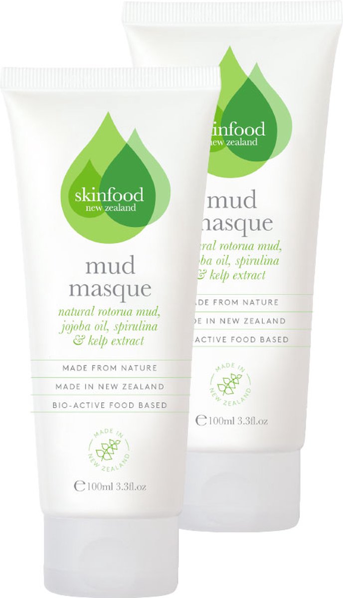 SKINFOOD NZ Skincare Mud Mask - Gezichtsmasker - Voor Droge tot Normale Huid - Natuurlijk & Dierproefvrij - 2 x 100ml