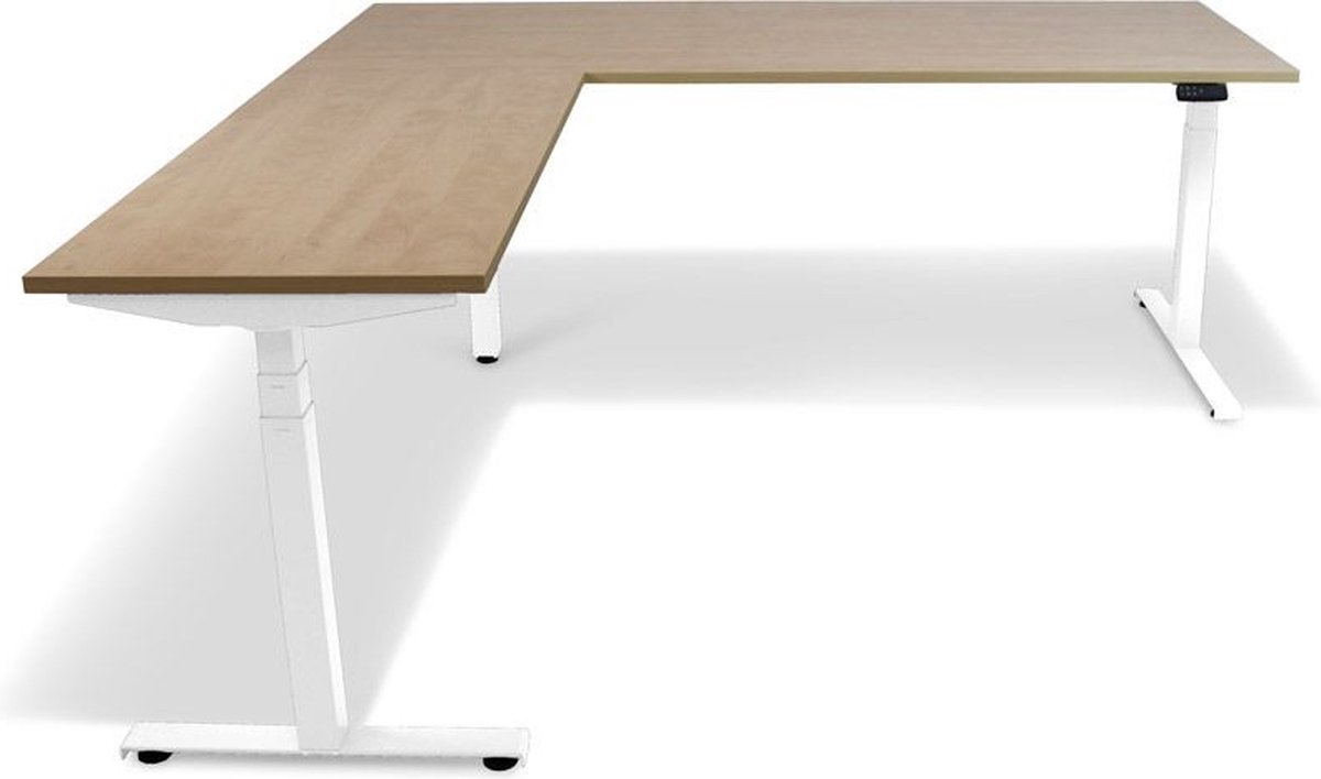 Roomforthenew Heathrow Hoek - Bureau - Bureautafel - Gaming bureau - Computertafel - Hoekbureau – Wild peren - Verstelbaar bureau - Gaming Desk - Bureau tafel - Hoekbureau verstelbaar - Zit sta bureau elektrisch – Wit onderstel