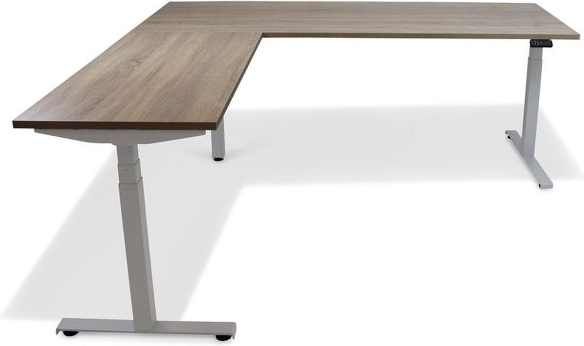 Roomforthenew Heathrow Hoek - Bureau - Bureautafel - Gaming bureau - Computertafel - Hoekbureau – Midden eiken - Verstelbaar bureau - Gaming Desk - Bureau tafel - Hoekbureau verstelbaar - Zit sta bureau elektrisch – Aluminium onderstel