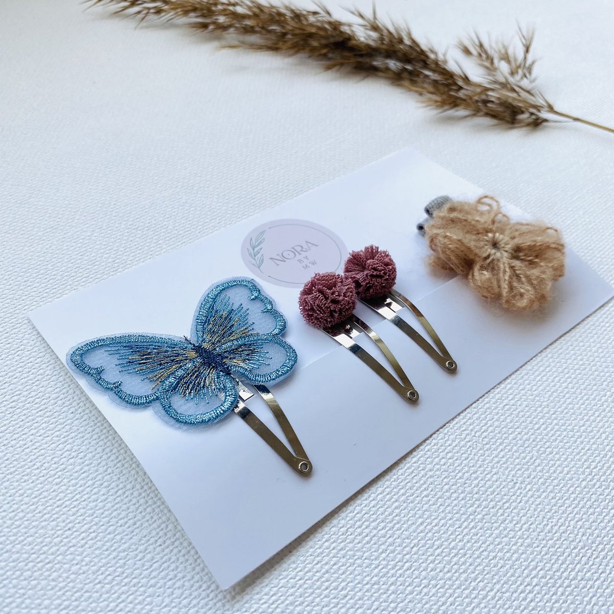 4 stuks set * haarspeld bloem, pompon en vlinder