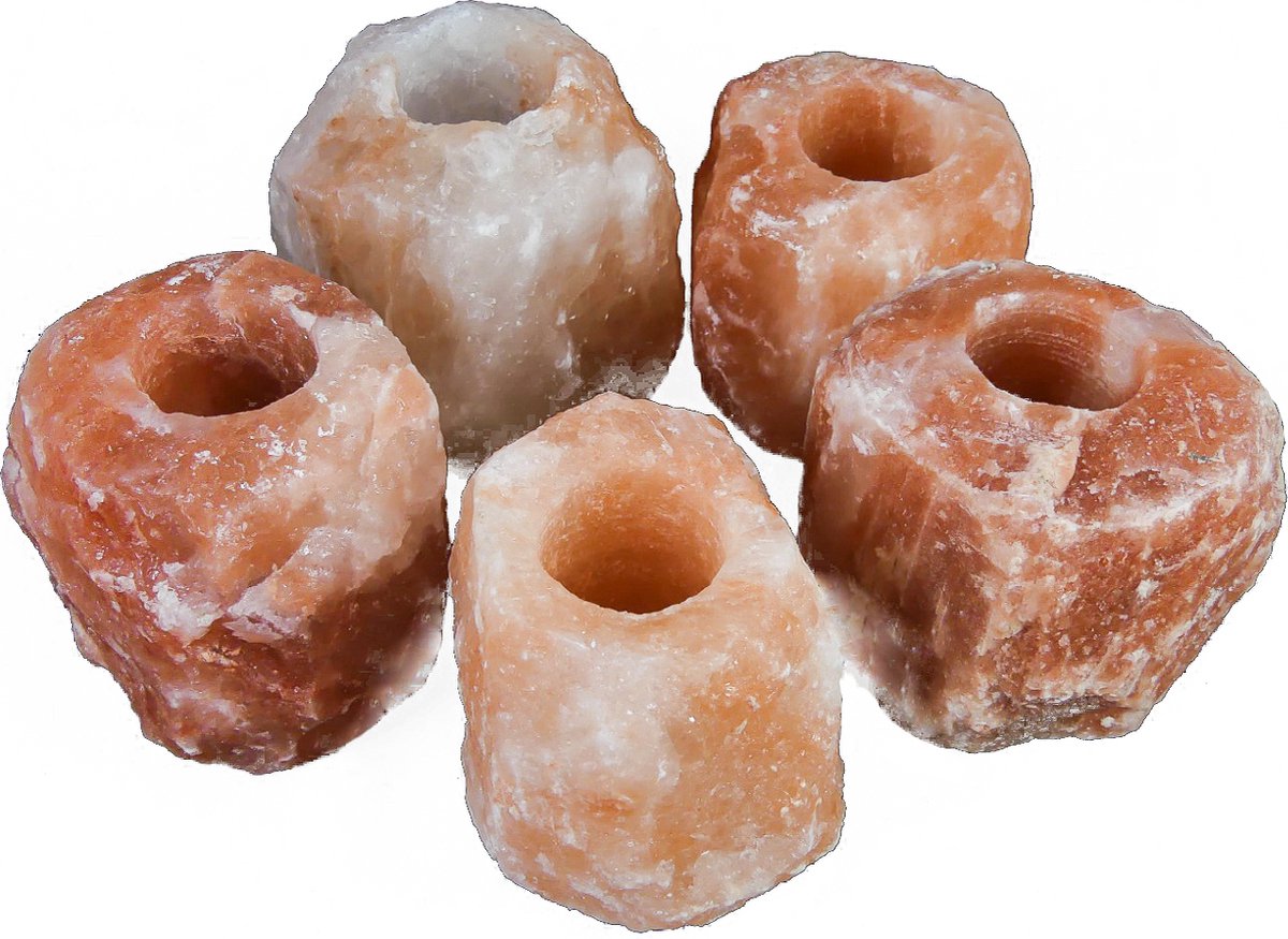 5x Waxinelichthouder / Theelichthouder zoutsteen Himalaya - Groot 1-1,5kg, 10x8cm