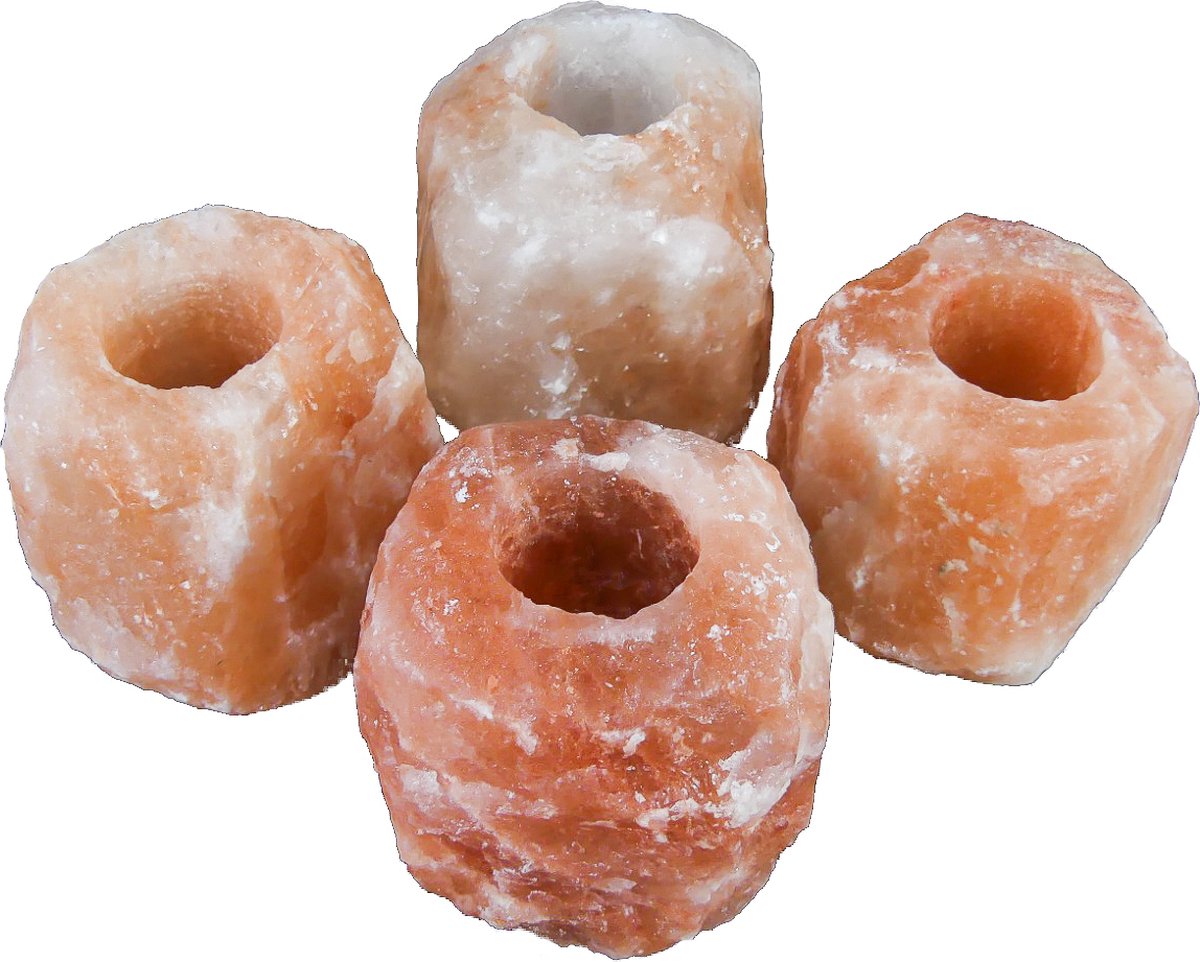 4x Waxinelichthouder / Theelichthouder zoutsteen Himalaya (4 stuks) - Groot 1-1,5kg, 10x8cm