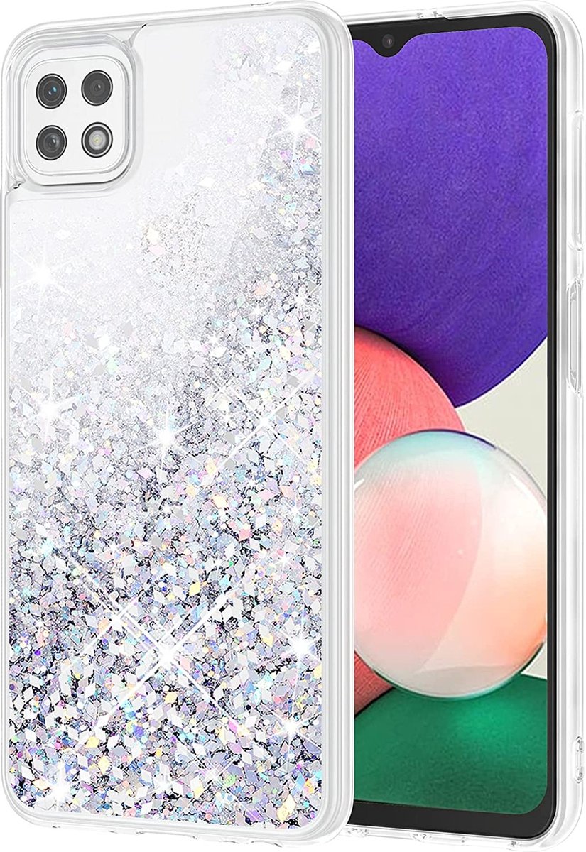Hoesje Geschikt Voor Samsung Galaxy A22 5G hoesje glitter backcover – Zilver – oTronica