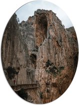 WallClassics - Dibond Ovaal - Wandelbrug Langs Hoge Bergen - 72x96 cm Foto op Ovaal (Met Ophangsysteem)