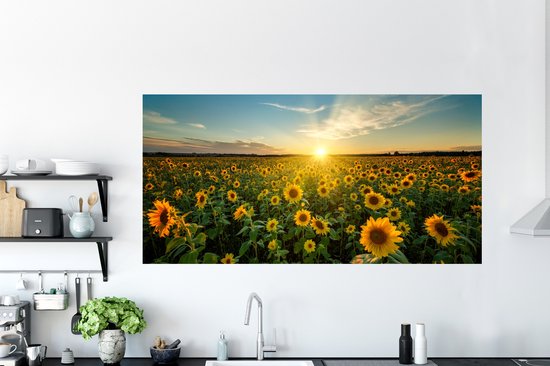 Stickers muraux - Film autocollant - Coucher de soleil - Fleurs - Tournesol - Horizon - Paysage - 160x80 cm - Film adhésif - Stickers muraux Chambre d'enfant - Papier peint autocollant - Papier peint autocollant - Film autocollant